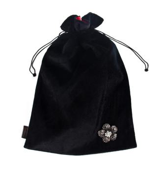 Aktionsset Samtbeutel + Strassblume schwarz